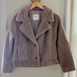 Hollister Sherpa Jacket XS Brown Tan  Camel Teddy Bear Button Coat Jacket Clean